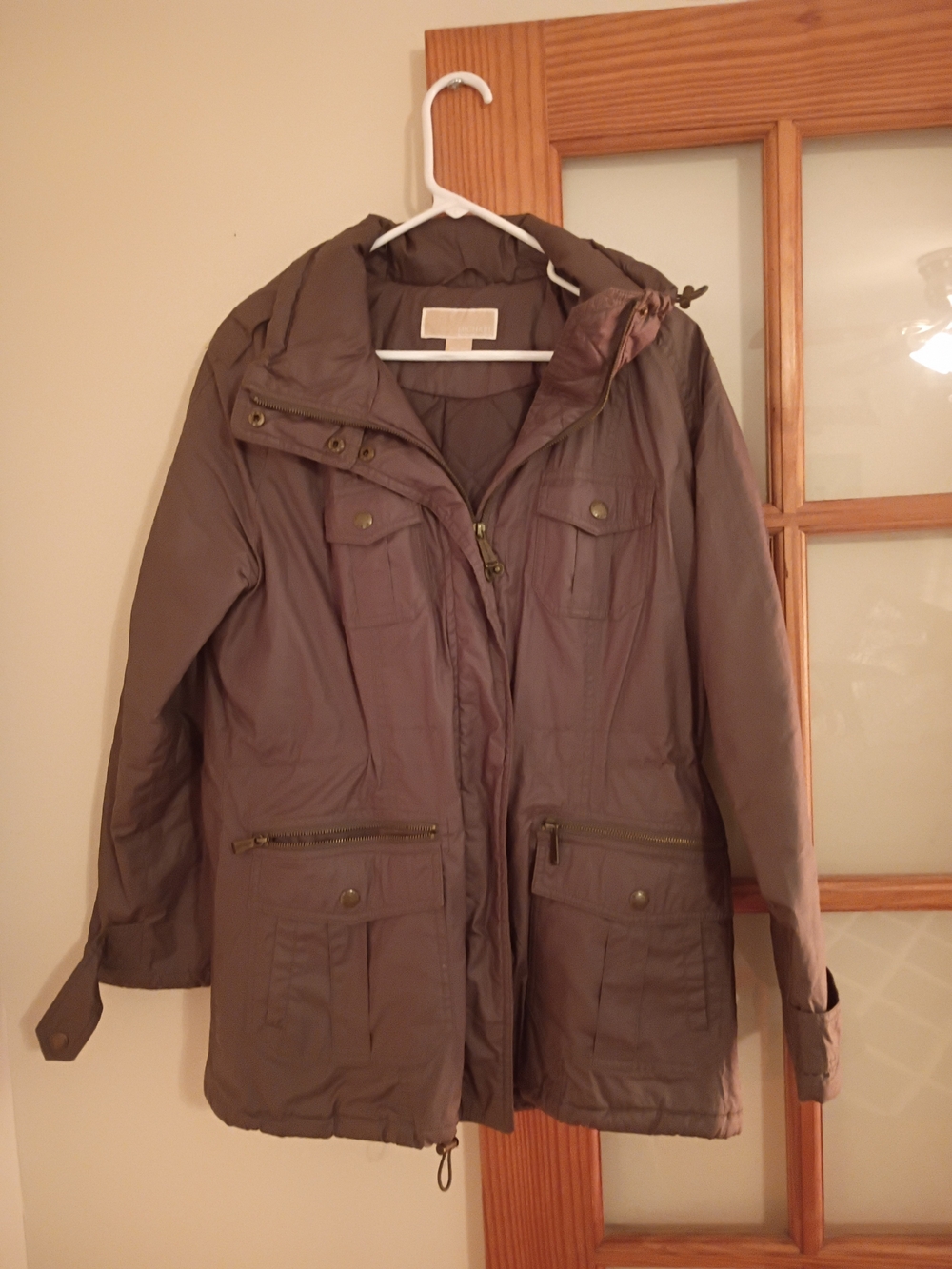 Michael Kors Taupe Utility Puffer Jacket with Hood